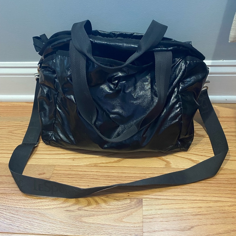 Le Sport Sac black patent diaper bag